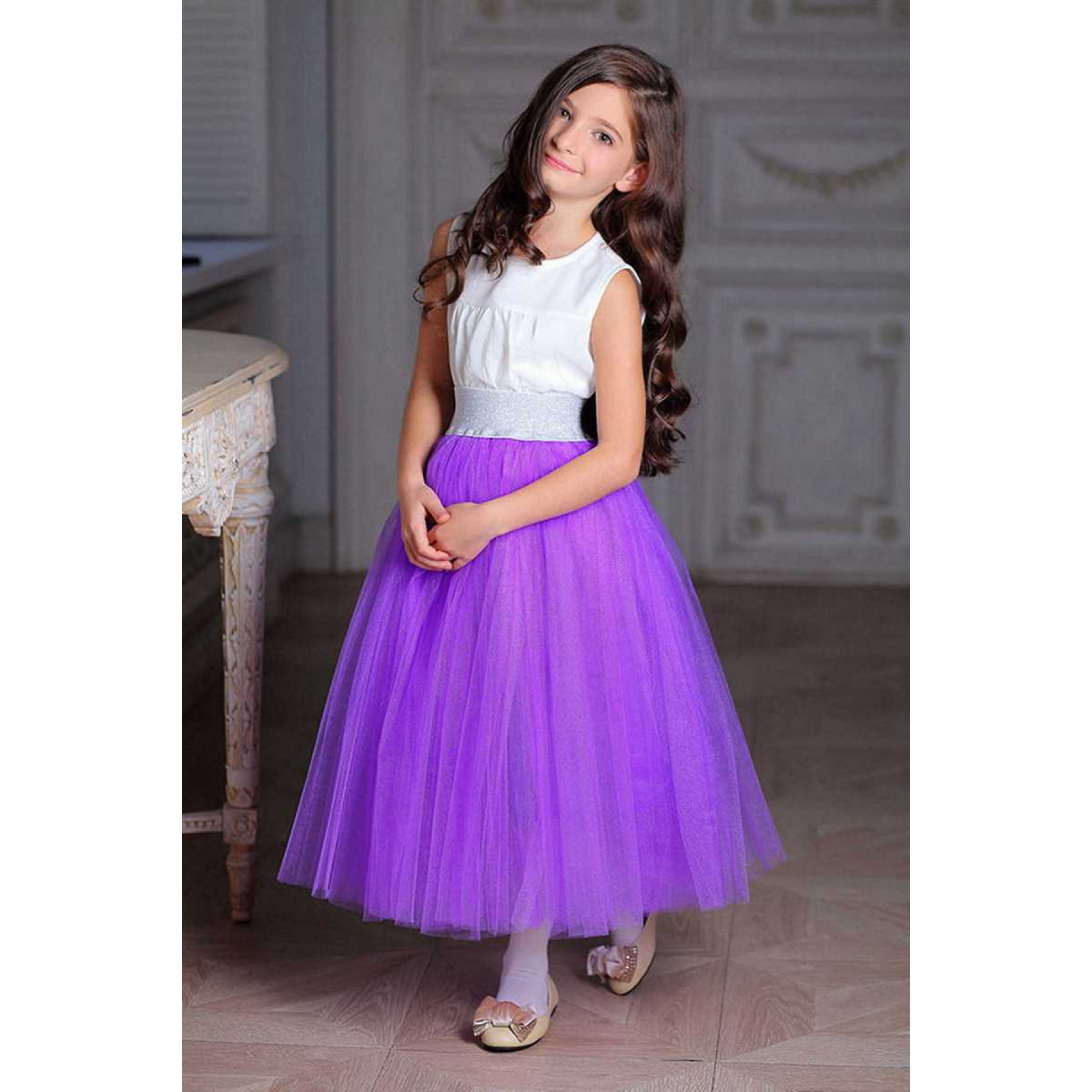 Детская пышная фиолетовая юбка из фатина